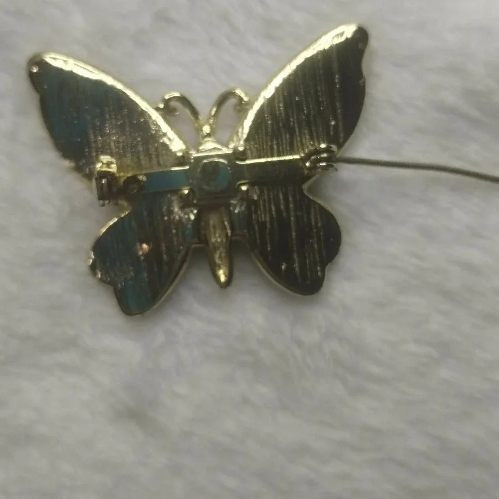 Vintage Style Gold Tone Orange Red Enamel Butterfly Brooch Pin Monarch‎ Wing